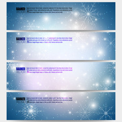 Set of modern banners. Blue abstract winter background. Christmas vector style with snowflakes
