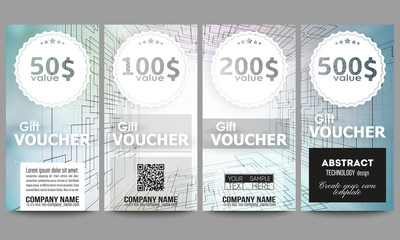 Set of modern gift voucher templates. Abstract vector background, digital technologies, cyber space