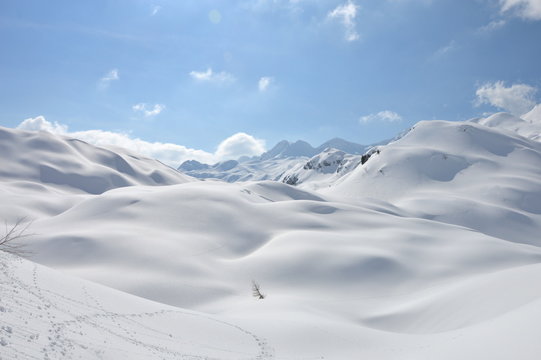 Fototapeta Snow covered moutains in Slovenia