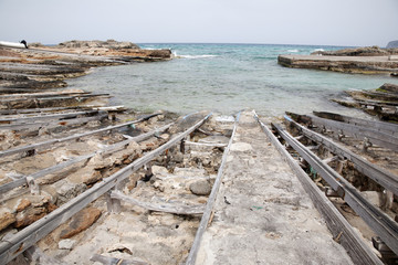 Fototapeta na wymiar Fishing Boat Ramps, Es Calo, Formentera