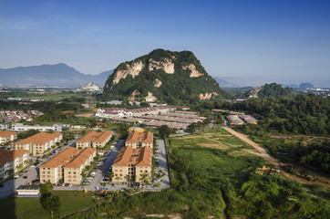 Fototapeta na wymiar Aerial view of rural Ipoh town ship - Ipoh is the capital city of Perak state, Malaysia. It is approximately 200 km north of Kuala Lumpur on the North-South Expressway.