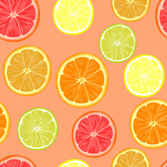 Repeating seamless pattern of different citruses.