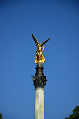 MUNICH, GERMANY - Gilded statue featuring a Peace Angel (Friedensengel) on the top of a column