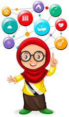 Girl with science icons on her head