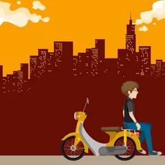 Foto op Plexiglas Man on scooter in the city © blueringmedia