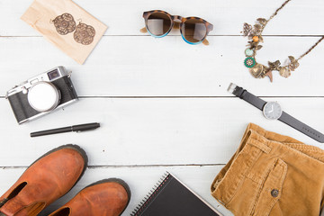 Sale concept - set of cool woman stuff and copy space