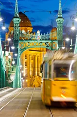 Tuinposter Liberty Bridge with tram, Budapest, Hungary © horizonphoto