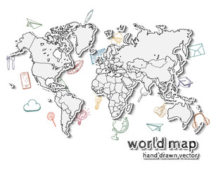 Hand drawn realistic world map.