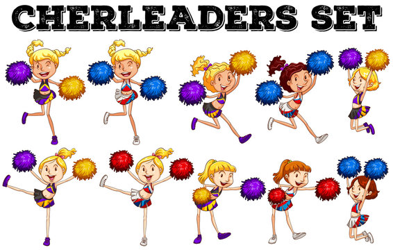 Cheerleaders with pompom jumping up and down