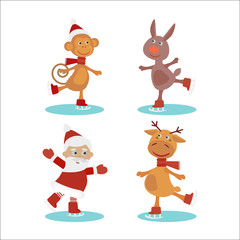 Set of cute cartoon christmas characters. Vector illustration.