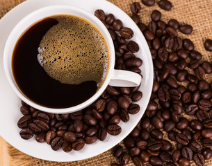 coffee cup and coffee beans