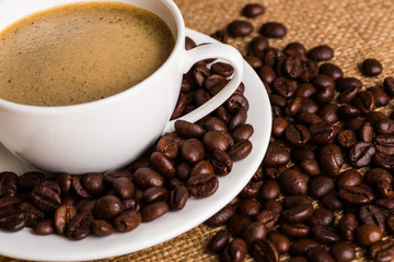coffee cup and coffee beans