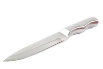 Metal knife on white background.