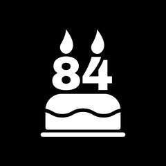 The birthday cake with candles in the form of number 84 icon. Birthday symbol. Flat