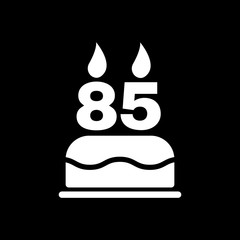 The birthday cake with candles in the form of number 85 icon. Birthday symbol. Flat