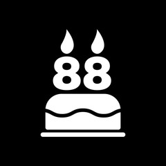 The birthday cake with candles in the form of number 88 icon. Birthday symbol. Flat