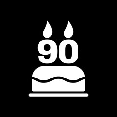 The birthday cake with candles in the form of number 90 icon. Birthday symbol. Flat