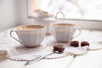 Cookies heart, bright cups and milk jug, valentines day, love, l