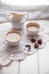 Cookies heart, bright cups and milk jug, valentines day, love, l