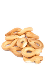 Fresh bagels on white background.