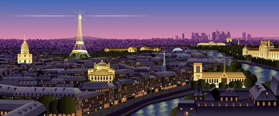 Poster Paris / Paris cityscape at dusk. No transparency used. Basic (linear) gradients.  © Malchev