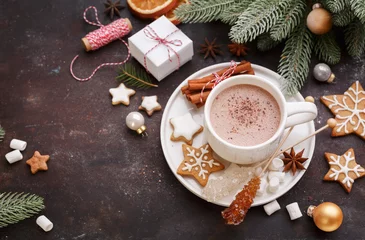 Fototapeten Christmas homemade gingerbread cookies and hot chocolate © valya82