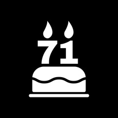The birthday cake with candles in the form of number 71 icon. Birthday symbol. Flat