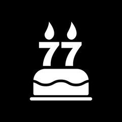 The birthday cake with candles in the form of number 77 icon. Birthday symbol. Flat