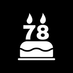 The birthday cake with candles in the form of number 78 icon. Birthday symbol. Flat