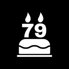 The birthday cake with candles in the form of number 79 icon. Birthday symbol. Flat