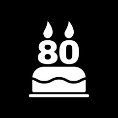 The birthday cake with candles in the form of number 80 icon. Birthday symbol. Flat