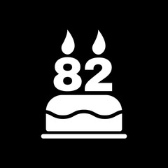 The birthday cake with candles in the form of number 82 icon. Birthday symbol. Flat