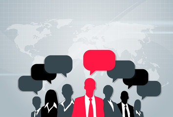 Business People Group Silhouette Speech Chat Bubbles Communication Concept Red