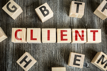 Wooden Blocks with the text: Client