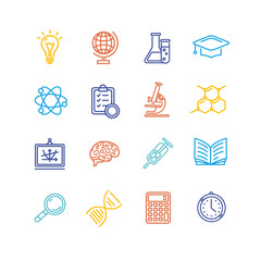 Science Outline Colorful Icons Set. Vector