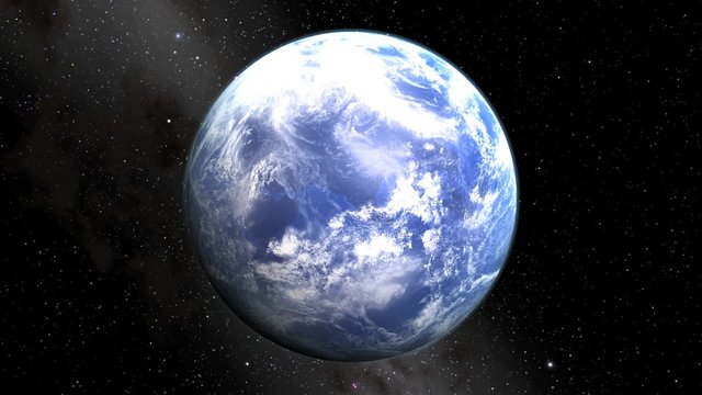 地球温暖化のイメージ。　青い地球から赤い地球へ変化（宇宙空間バック）