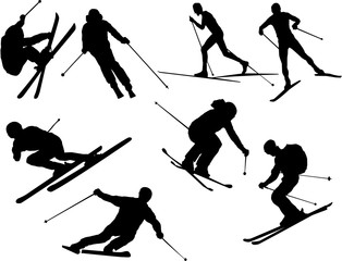 Set of skier silhouettes