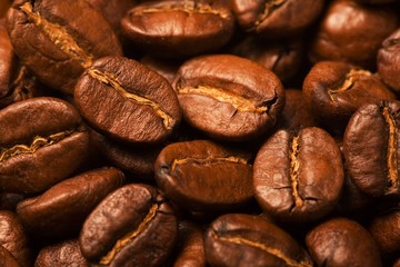 Close up of the aromatic coffe beans