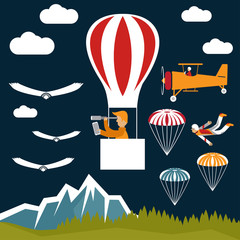 extreme selfie air balloon flat design illustration