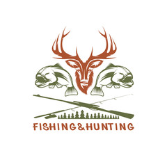 hunting and fishing vintage emblem vector design template
