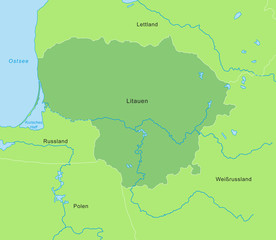 Karte von Litauen - Grün (Beschriftung)
