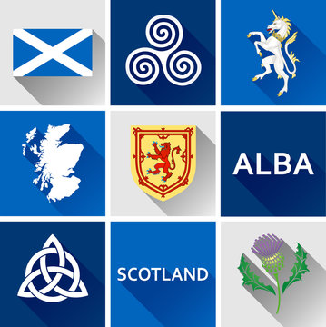 Scotland Flat Icon Set
Set of vector graphic flat icons representing symbols and landmarks of Scotland.