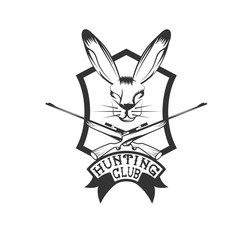 hunting club crest with carbines and hare