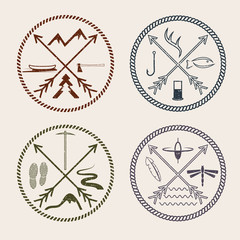 adventure vintage grunge labels with rope and cross arrows