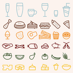 food and drink line craft icons set