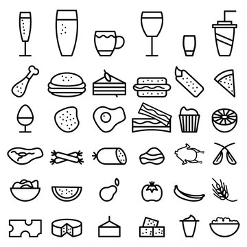 food and drink line craft icons set