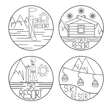 line craft vector vintage labels of ski resort