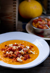 pumpkin soup with chickpea and bacon