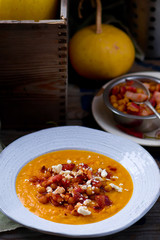 pumpkin soup with chickpea and bacon