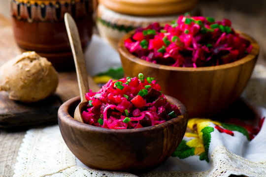 vinegret ,traditional Russian and the Ukrainian vegetable salad with beet.